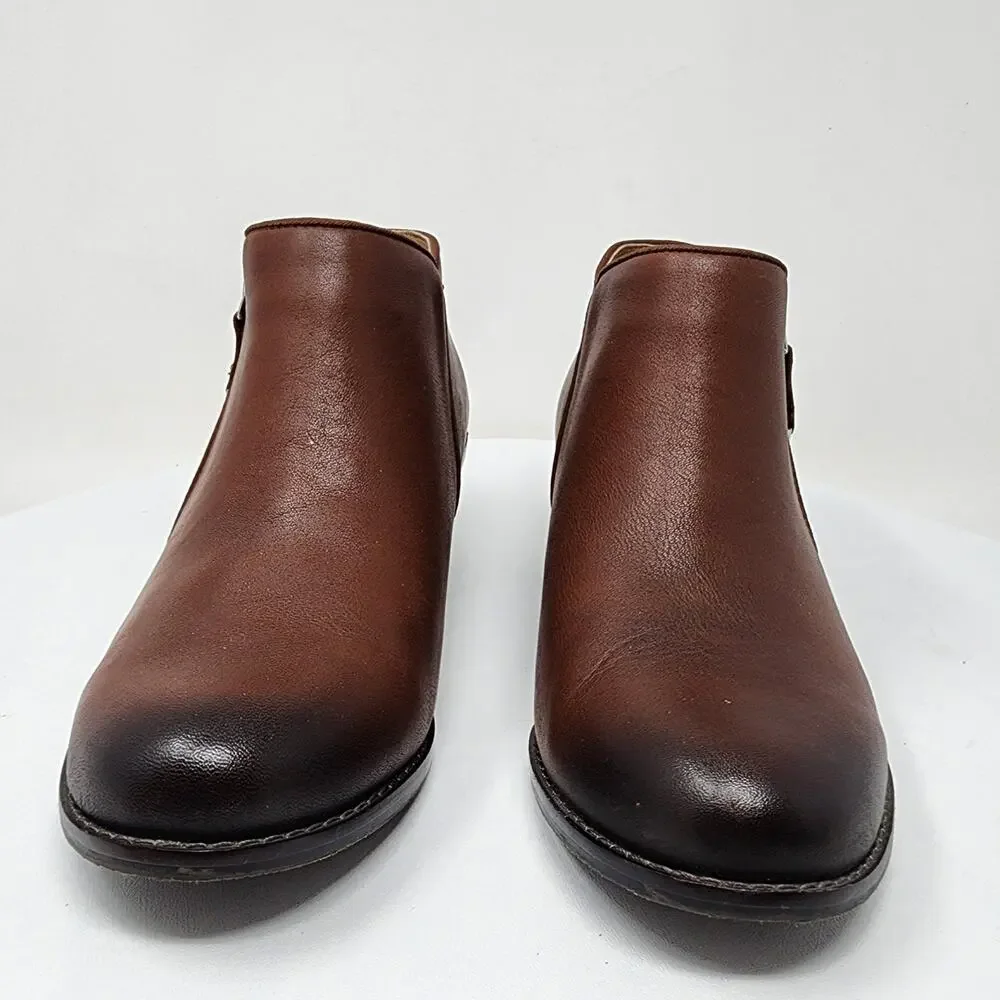 Vionic Jolene Bootie Women 6.5 Brown Leather Burnished Toe Side Zip Boots VS350